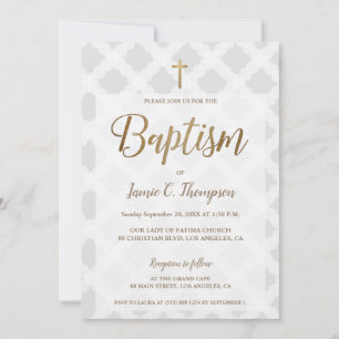 Simple Grey White Circles Gold Modern Baptism Invitation