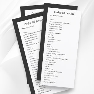 Simple Grey White Order of Service Wedding Card
