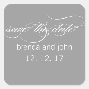 Simple Grey White Save the Date Wedding Sticker
