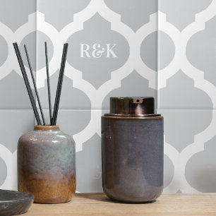 Simple grey white trellis and monogram patterned   tile