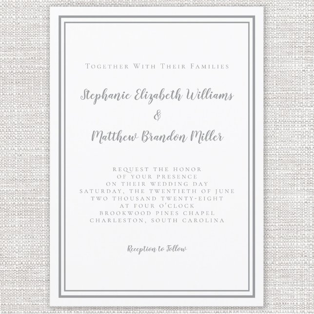 Simple Grey & White Wedding Chic Modern Minimalist Invitation (Creator Uploaded)