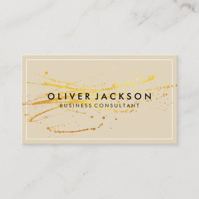 Simple Grey with White Border Gold Spatter Business Card (Front)