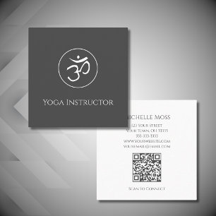 Simple Grey Yoga Om Symbol Wellness  Square Business Card