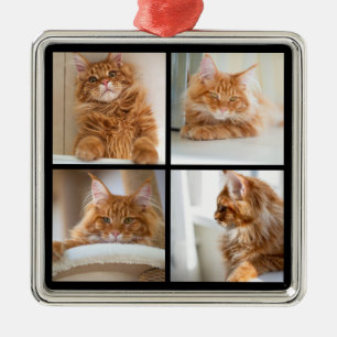 Simple Grid Collage 4 Four Photos Black Metal Tree Decoration