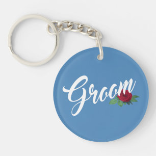 Simple Groom Floral Wedding Calligraphy Keychain