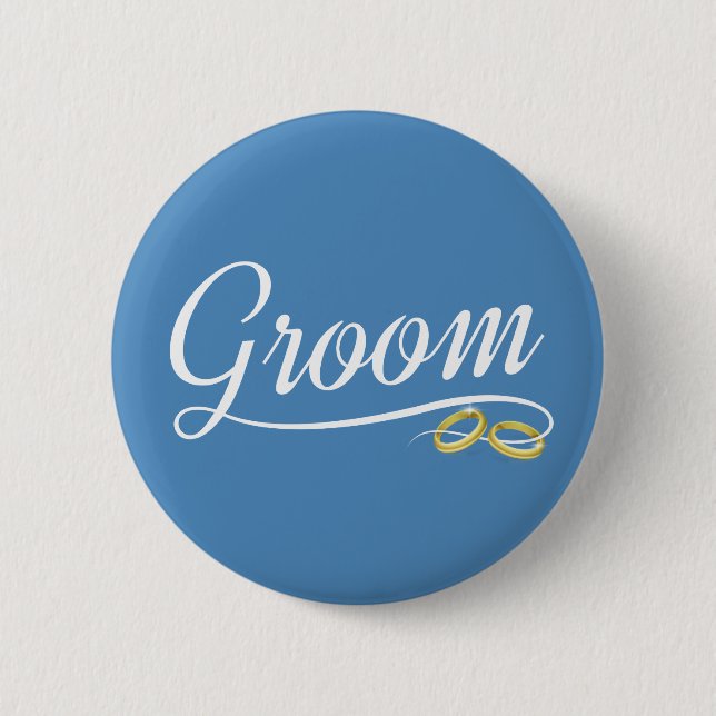 Simple Groom Floral Wedding Calligraphy Pin Button (Front)