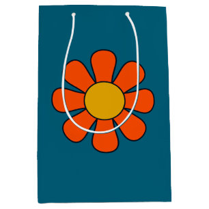 Simple Groovy Retro Modern 60s 70s Flower Single Medium Gift Bag