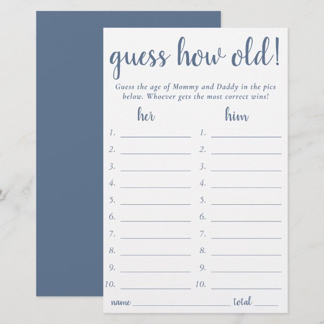 Simple Guess How Old | Dusty Blue Photo Game Card (Front/Back)