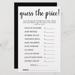 Simple Guess Prices Black Shower Game Card