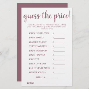 Simple Guess Prices Desert Rose Shower Game Card