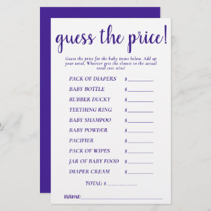 Simple Guess Prices Purple Shower Game Card