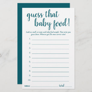 Simple Guess the Baby Food Teal Aqua Game Card