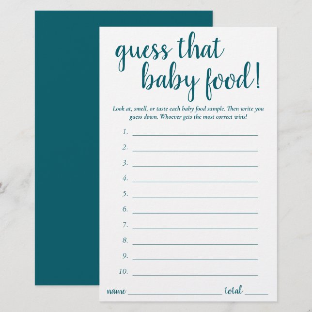 Simple Guess the Baby Food | Teal Aqua Game Card (Front/Back)