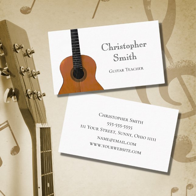 Simple Guitar Teacher Music Lessons Business Card (Creator Uploaded)