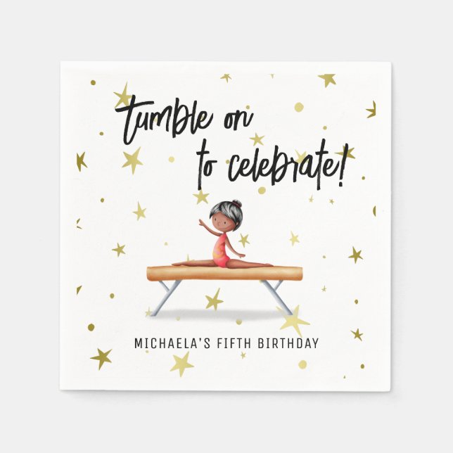 Simple Gymnastics Balance Beam Girl Birthday Napkin (Front)