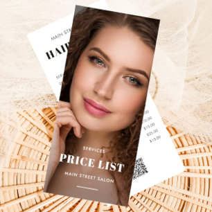 Simple Hair Salon Photo QR Code Price List Rack Card