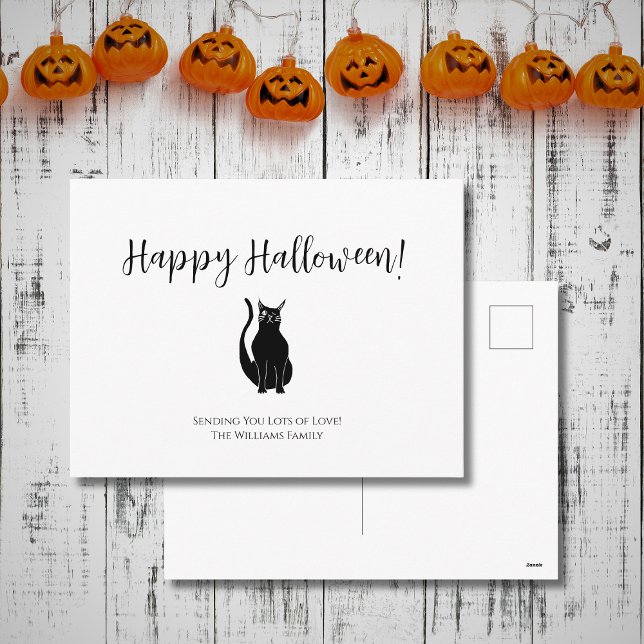 Simple Halloween  Black Cat Illustration  Holiday Postcard (Creator Uploaded)