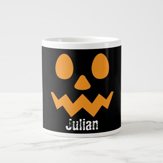 Simple Halloween Day Jack-o-Lantern Pumpkin Name Large Coffee Mug (Front)