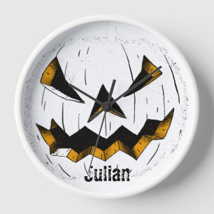 Simple Halloween jack-o-lantern pumpkin face Clock