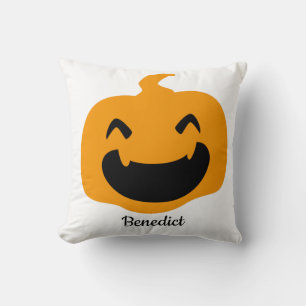 Simple Halloween jack-o-lantern pumpkin face Name Cushion