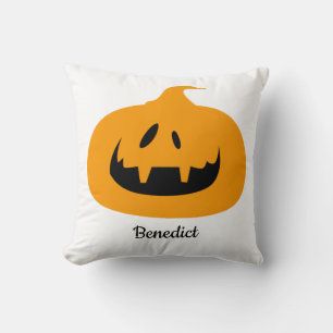 Simple Halloween jack-o-lantern pumpkin face Name Cushion