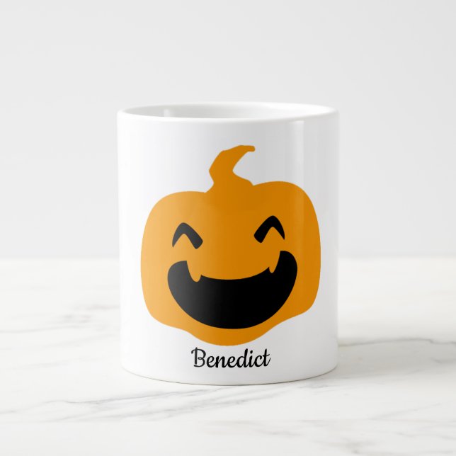 Simple Halloween jack-o-lantern pumpkin face Name Large Coffee Mug (Front)