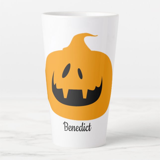 Simple Halloween jack-o-lantern pumpkin face Name Latte Mug (Front)
