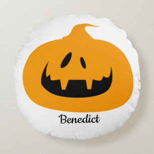 Simple Halloween jack-o-lantern pumpkin face Name Round Cushion