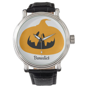 Simple Halloween jack-o-lantern pumpkin face Name Watch