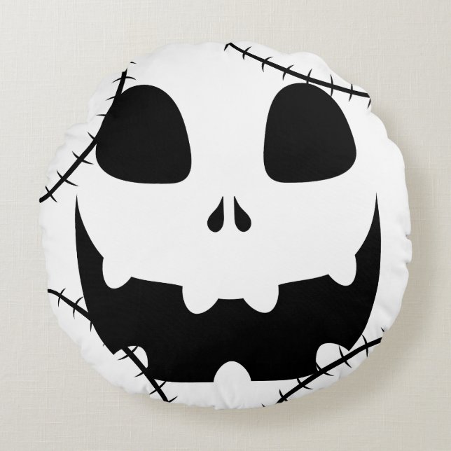 Simple Halloween jack-o-lantern pumpkin face Round Cushion (Front)