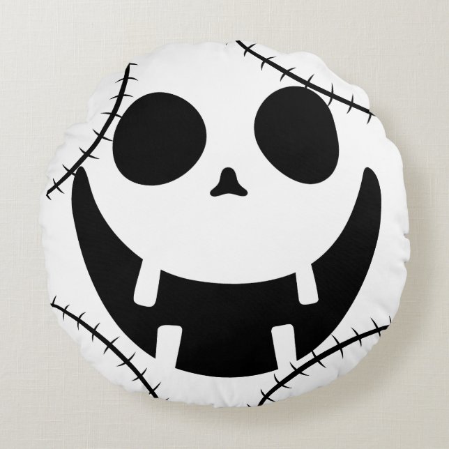 Simple Halloween jack-o-lantern pumpkin face Round Cushion (Front)