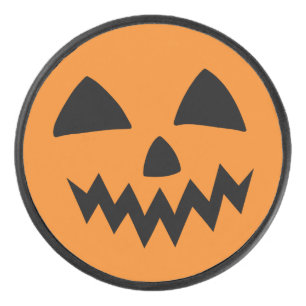 Simple Halloween Pumpkin face ghost scary Party Hockey Puck