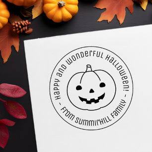 Simple Halloween Pumpkin Round Message Rubber Stamp