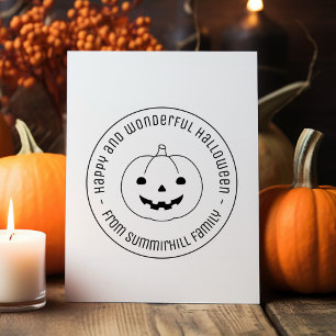 Simple Halloween Pumpkin Round Message Rubber Stamp