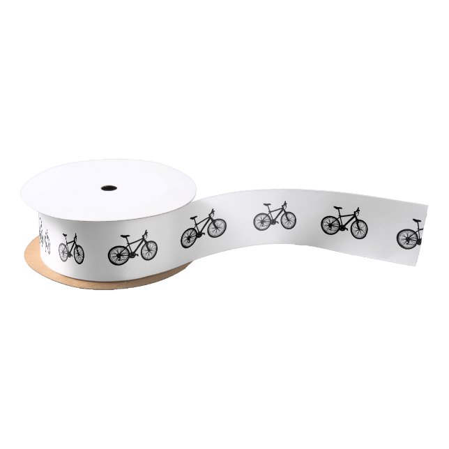 Simple hand drawn bicycle in black and white satin ribbon (Spool)