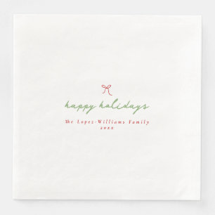 Simple Hand Drawn Bow Red & Green Christmas Napkin