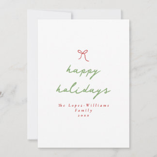 Simple Hand Drawn Bow Red & Green Christmas Photo Holiday Card