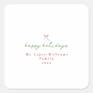 Simple Hand Drawn Bow Red & Green Christmas Square Sticker