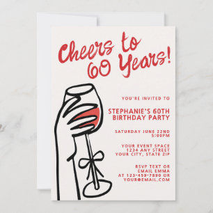 Simple Hand Drawn Cheers to 60 Years 60th Birthday Invitation
