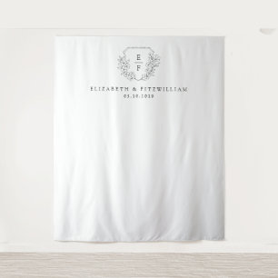 Simple Hand Drawn Cherry Blossom Monogram Crest Tapestry