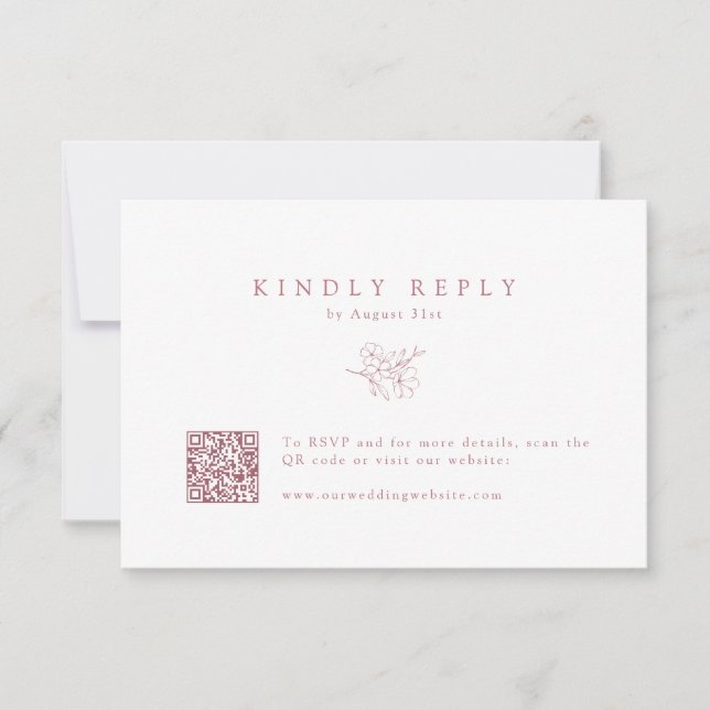 Simple Hand-Drawn Cherry Blossom QR Code Wedding  RSVP Card (Front)