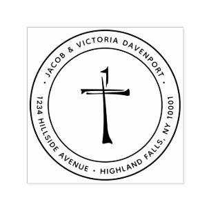 Simple Hand Drawn Christian Cross Return Address Self-inking Stamp