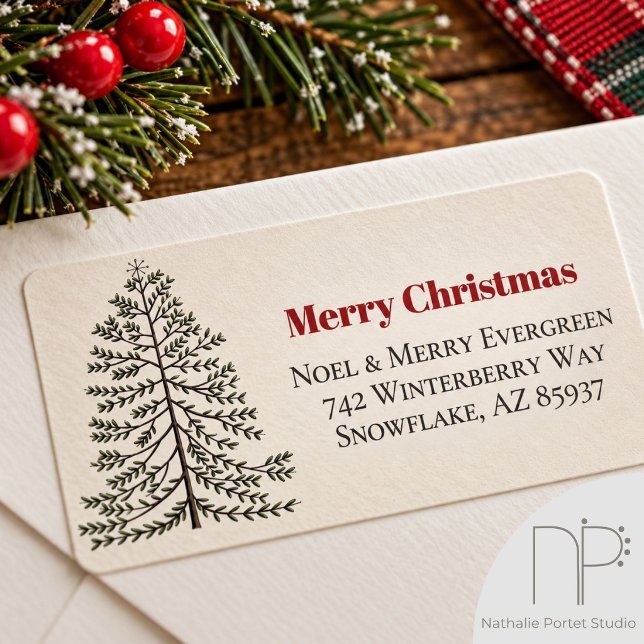 Simple Hand Drawn Christmas Tree Return Address Label (This Simple Hand Drawn Christmas Tree Return Address Label features tree art and custom name address)