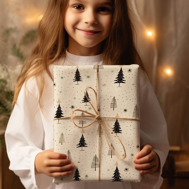 Simple  Hand Drawn Cream Pine Tree Wrapping Paper Sheet (Creator Uploaded)