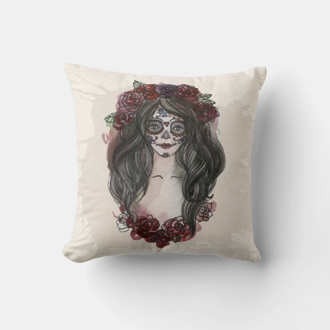 Simple Hand-drawn Dia de los Muertos Throw Pillow (Front)