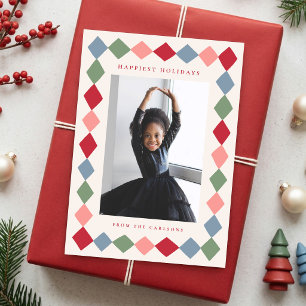 Simple Hand Drawn Diamond Frame Christmas 2 Photo Holiday Card
