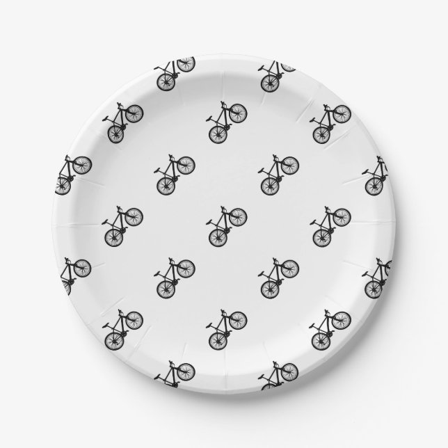 Simple hand drawn doodle of bicycle paper plate (Front)