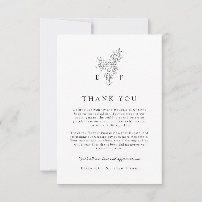 Simple Hand Drawn Elegant Cherry Blossom Wedding Thank You Card (Front)