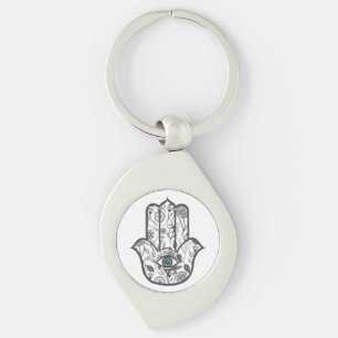 Simple Hand Drawn Floral Hamsa Hand Key Ring
