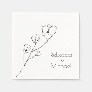 Simple Hand- Drawn Floral  Outlined Wedding Name Napkin